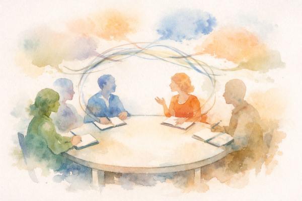 Personnes discutant autour d'une table