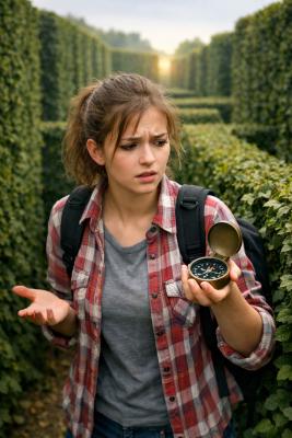 Jeune femme perdue dans un labyrinthe