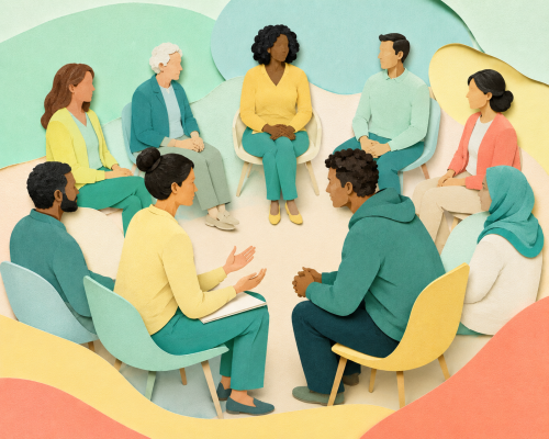 Personnes en clercle discutant