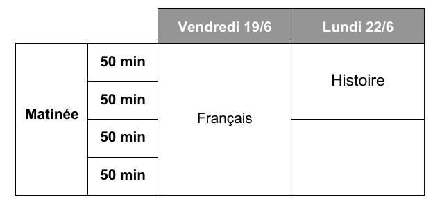 Tableau des épreuves du CESS de 2026