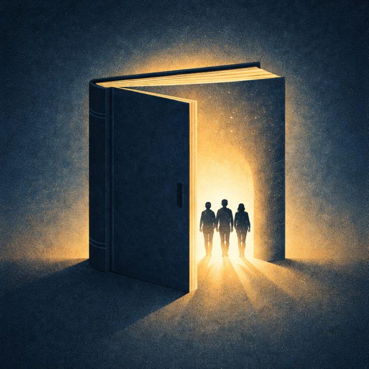Personnes entrant dans un livre