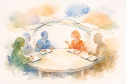 Personnes discutant autour d'une table