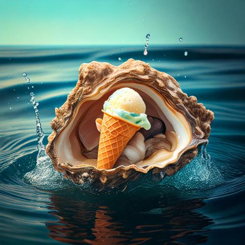 Imae d'une huitre qui mange une glace et qui se noie