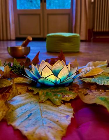 Image d'un bol sur des feuilles