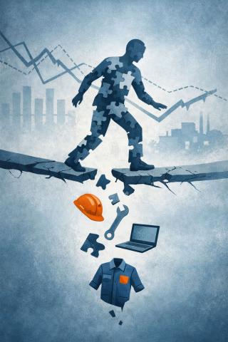 Jeune passant sur une passerelle qui se brise