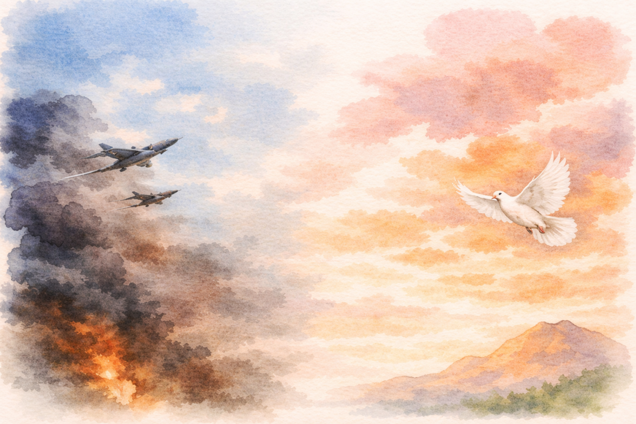 avion et colombes dans le ciel