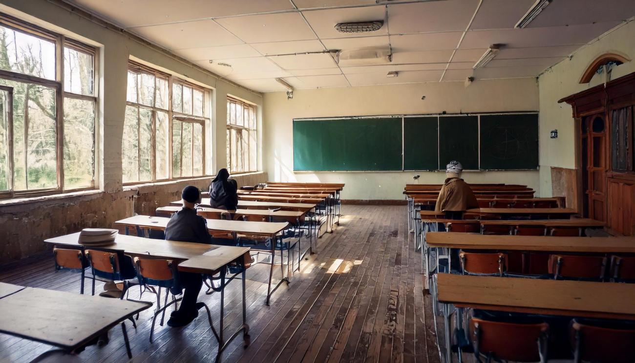 Image d'une classe d'école vide et abandonnée