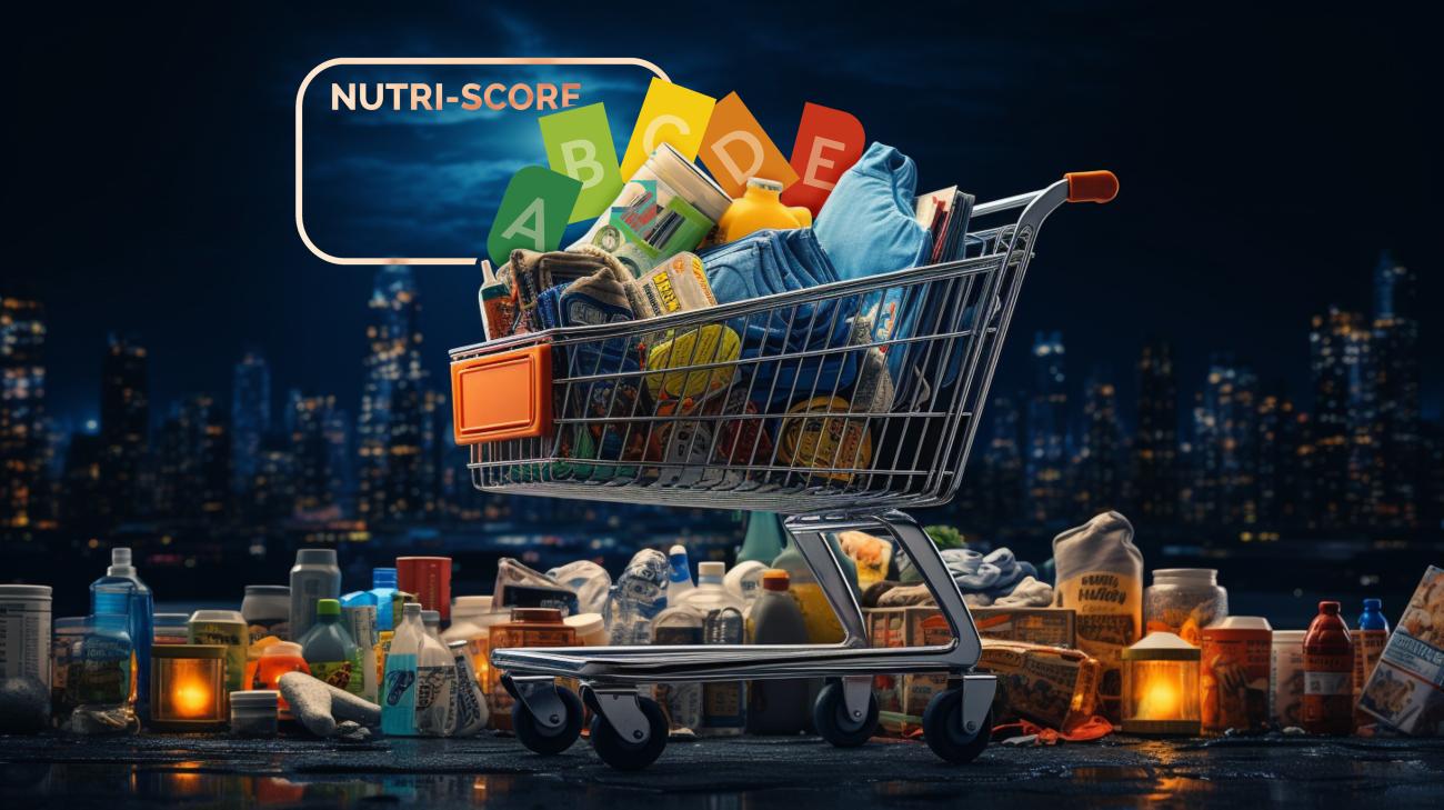 Caddie de supermarché rempli d'aliments 