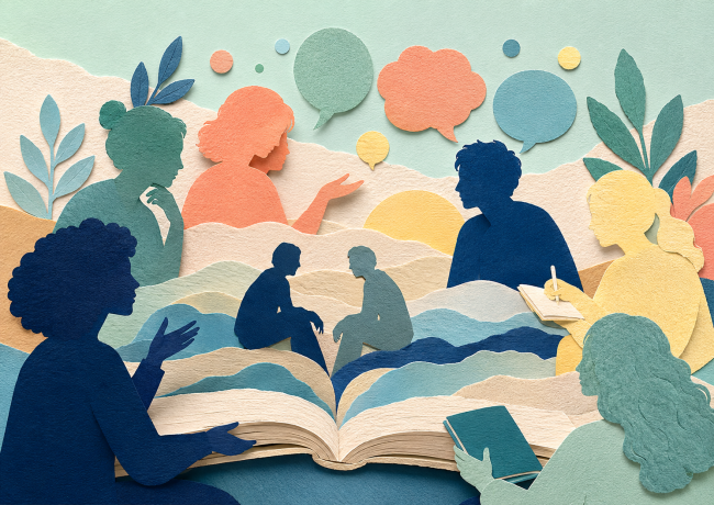 personnages sortant dans livre blanc